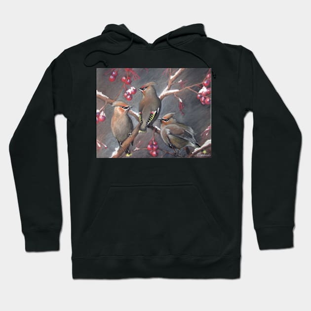 Cedar waxwings Hoodie by rainetteillus